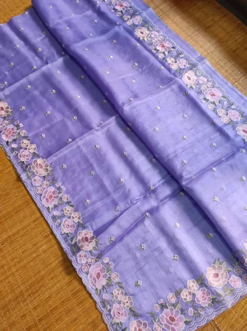 Ethereal Grace: Intricately Embroidered Kota Doria Saree